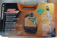 Front of carry case showing Johnson Hot Shot Rotary Laser Level system graphic