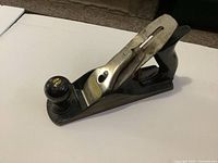 Left side view of Stanley No.4 plane showing body, knob, tote, lever cap