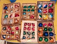 Multiple boxes of glass ornaments
