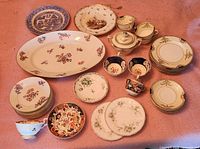 All china pieces laid out showing variety and counts