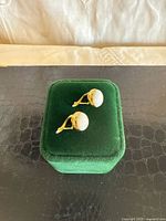 Earrings front view on green velvet box