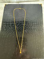 Full view of 22K gold rope chain necklace with pendant laid flat