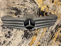 Front view of chrome grille with Mercedes emblem