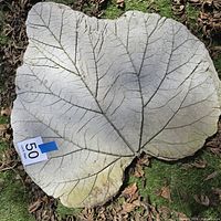 Top view of entire concrete rhubarb leaf stepping stone