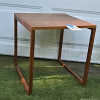 overall view of teak side table front angle