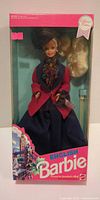 Front view of sealed English Barbie box showing doll and graphics