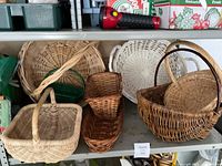 Group view of all woven baskets on shelf