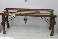 Full view of wooden slatted BT Tub Bench on wheels