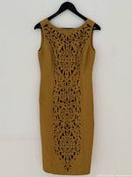 Full view of dress on hanger, showing overall style and color