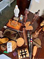 Overview of assorted wooden items on table