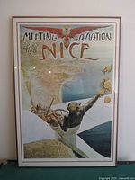Full view of framed Meeting d’Aviation Nice 1910 reproduction poster