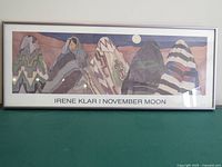 Front view of framed watercolor showing artwork, frame, glazing, title on mat