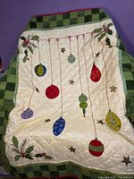 Full view of quilt draped to show overall design and border