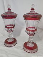Two Westmoreland ruby flash candy jars with lids assembled