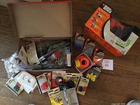 Entire lot showing sander box and multiple hardware items spread out