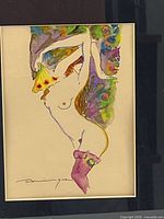 Close view of artwork showing subject, colors, and signature