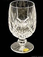 Full view of Waterford Lismore brandy balloon glass showing pattern and shape
