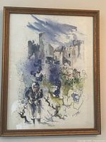 Full view of framed signed watercolor painting showing artwork subject and frame
