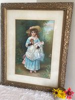 Full view of framed Victorian girl painting
