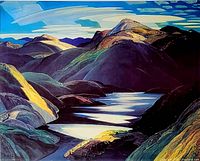 Full view of lithograph showing landscape artwork