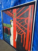 Angled view of framed square oil painting showing edge and depth