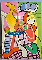 Full view of colourful abstract still life plaque