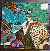 Front view of square mixed media painting showing entire composition