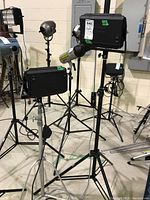 Two Ianiro Minilite lights on stands, housings closed