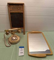 Rotary telephone, Dubl Handi washboard, mirrored tray