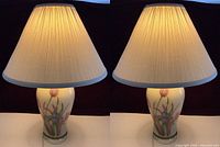 Both lamps with shades illuminated, showing overall look