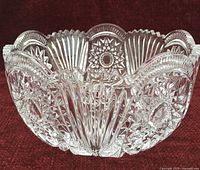 Side view of cut crystal bowl showing exterior pattern and scalloped rim