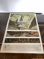 Overview of four unframed A.J. Casson artist proof prints laid out on table
