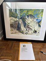full view of framed print with certificate below