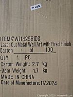 Carton label showing model, weights, origin