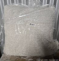 Front view of sealed natural woven throw pillow showing texture