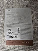 Specification sheet showing Millie MIE-05 details