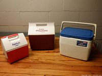 Igloo FunMate, Igloo Little Playmate and Coleman Lil Oscar coolers side by side