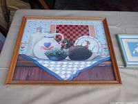 Large kitchen still-life duck print in wood frame