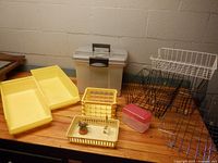 Group view showing yellow trays, stacking crate, pencil tray, document box, memo holders and wire baskets