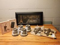 Group view of all Parisian décor items on table