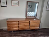 Front view of dresser with attached mirror