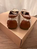 Rear view of both shoes showing heel condition and pattern