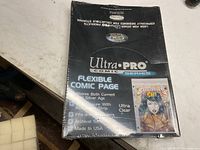 Front view of sealed Ultra PRO Comic Series flexible comic page pack showing branding and features