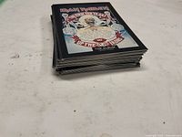 Stack of trading cards showing Iron Maiden card on top