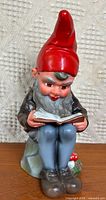 Front view of Heissner gnome reading book