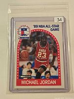 Front view of Michael Jordan ’89 NBA All-Star Game card in protective sleeve
