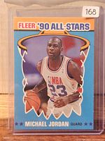Front view of 1990 Fleer ’90 All-Stars Michael Jordan card in plastic sleeve