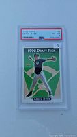 Front view of PSA-encased Derek Jeter 1993 Topps #98 card showing grade label and card image