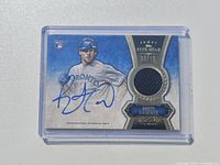 Front of 2012 Topps Five Star Brett Lawrie rookie autograph relic card in protective holder
