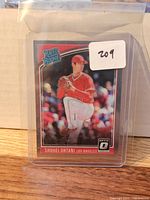 Front view of 2018 Optic Rated Rookie Shohei Ohtani card in sleeve